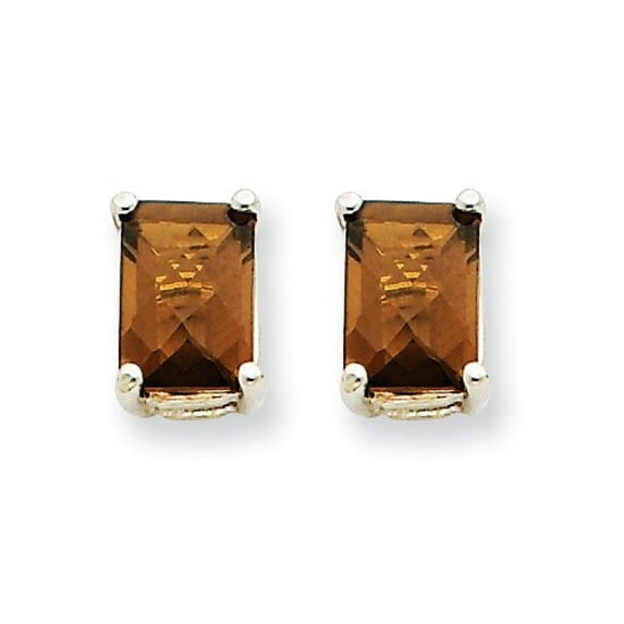 14k White Gold 7x5mm Emerald Smokey Quartz Earrings. Gem Wt- 1.8ct