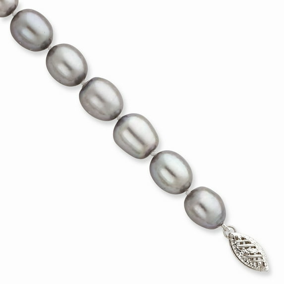 14k White Gold 8-9mm Grey Rice Freshwater Cultured Pearl Bracelet
