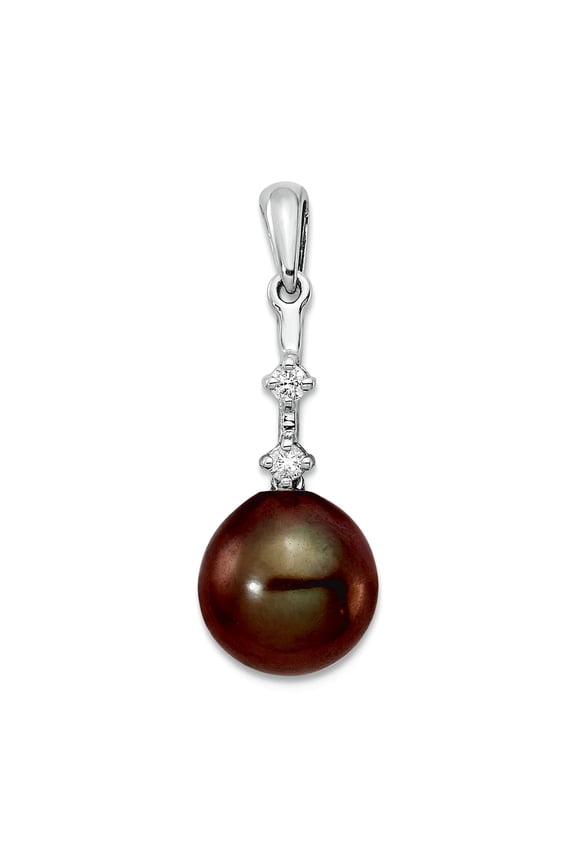 14k White Gold 8 9mm Teardrop Saltwater Cultured Tahitian Pearl .04ct Diamond Pendant Necklace-Pendant for Women
