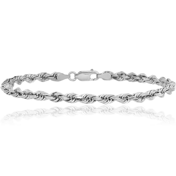 14K Solid White Gold 4.5mm Quadruple Rope Chain Bracelet