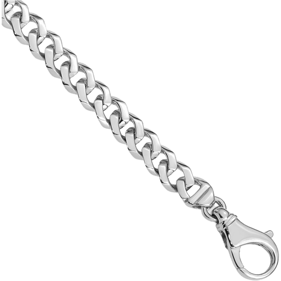 14K Solid White Gold 8mm Curb Link Chain Bracelet