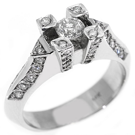 14k White Gold .87 Carats Brilliant Round Antique Diamond Engagement Ring