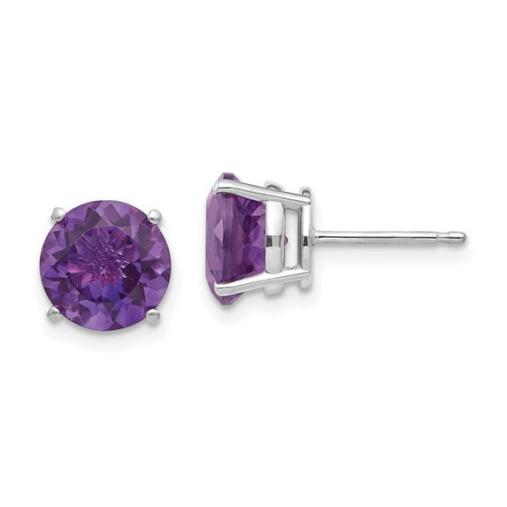 14k White Gold 8mm Amethyst Earrings - 3.70 cwt - Measures 8x8mm Wide