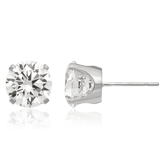 14K Solid White Gold 8mm Cubic Zirconia CZ Stud Earrings