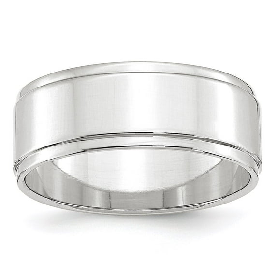 14k White Gold Solid Polished 8mm Flat With Step Edge Band Size 12 Ring-Band Style-Ring for Women and Men