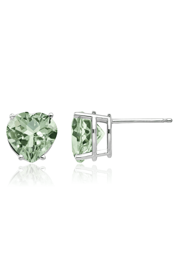14K Solid White Gold 8mm Heart Green Quartz Studs Gemstone Earrings August Birthstone Jewelry