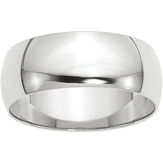 14k White Gold 8mm Lightweight Half Round Wedding Band Size 5.5 WHRL080