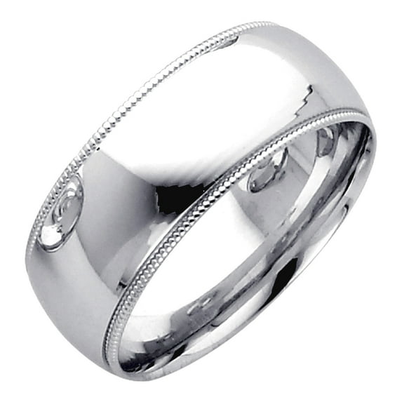 14k White Gold 8mm Milligrain Comfort-Fit Wedding Band Ring Size 10 Wedding Band for Women and Men