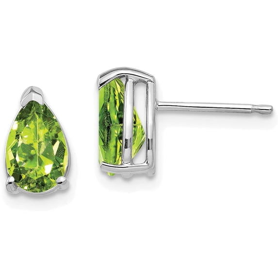 14k White Gold 8x5.2mm Pear Peridot Earrings - 9mm