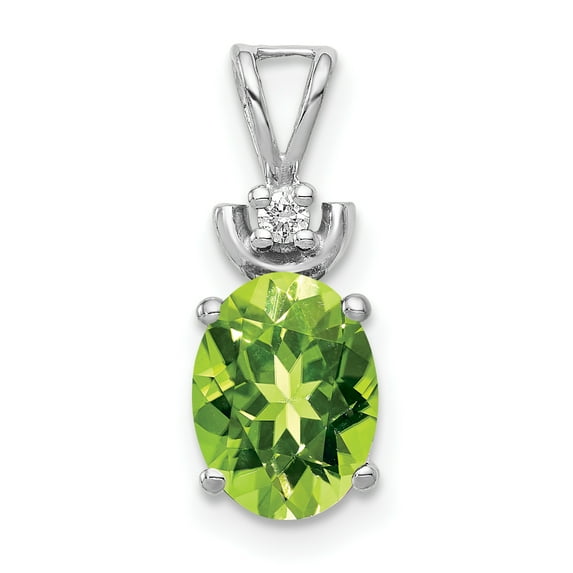 14k White Gold 8x6mm Oval Peridot AAA Diamond Pendant XP1658PE/AAA