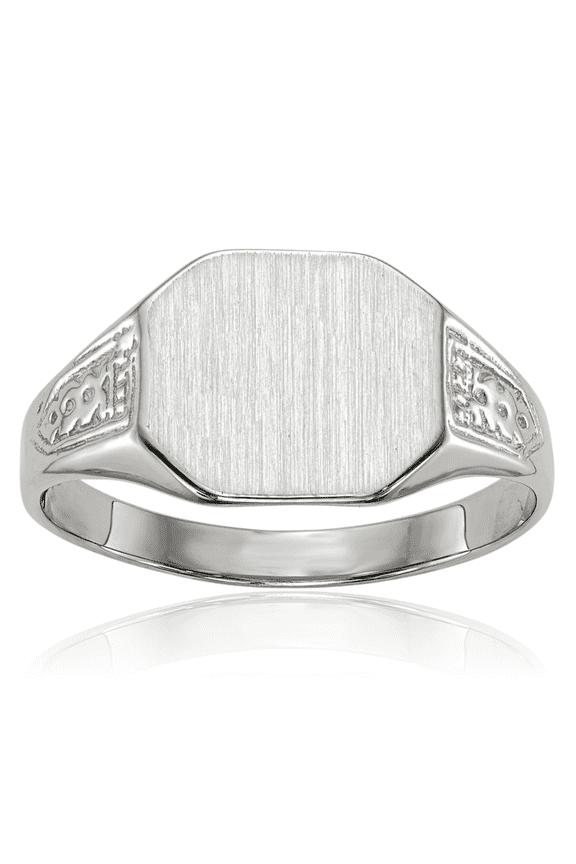 14K Solid White Gold Custom Engraved Signet Ring Handmade Personalized Monogram Initial Letter Band