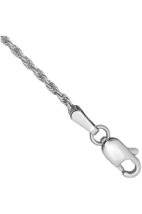 14K Solid White Gold 1.3mm Dainty Rope Chain Bracelet Anklet - 9 inch - Diamond Cut Women's