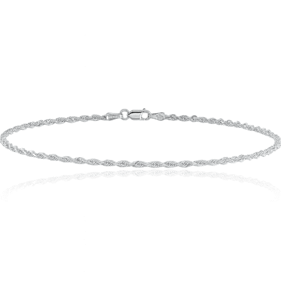 14K Solid White Gold 1.7mm Rope Chain Anklet Summer Beach Foot Ankle Bracelet