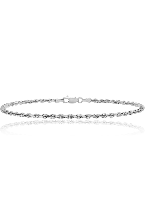14K Solid White Gold 2.75mm Rope Chain Anklet Summer Beach Foot Ankle Bracelet