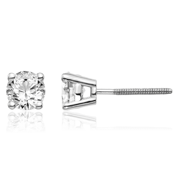 14K Solid White Gold Diamond Studs Post Screw Back Earrings