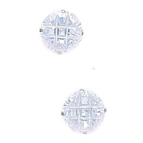 14k White Gold 9mm 9 Segment Round Cubic Zirconia Basket Set Earrings