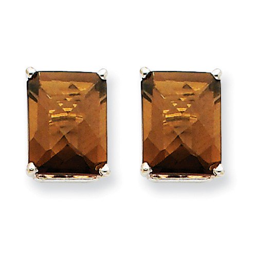 14k White Gold 9x7mm Emerald Smokey Quartz Earrings. Gem Wt- 4.4ct