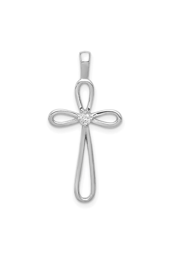 14k White Gold AA Diamond Loop Cross Pendant PM5015