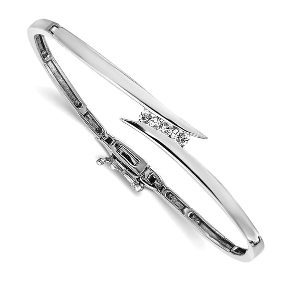 14k White Gold Solid Hinged Polished Safety clasp Diamond Bangle Bracelet 7mm Wide Cuff Bracelet for Women