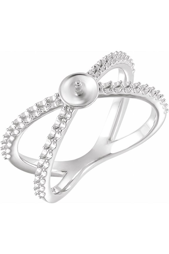 14k White Gold Accented Negative Space Fashion Ring for Pearl Fine Jewelry For Women Gifts For Her (Mounting Only, Not All Stones Included), Size 7