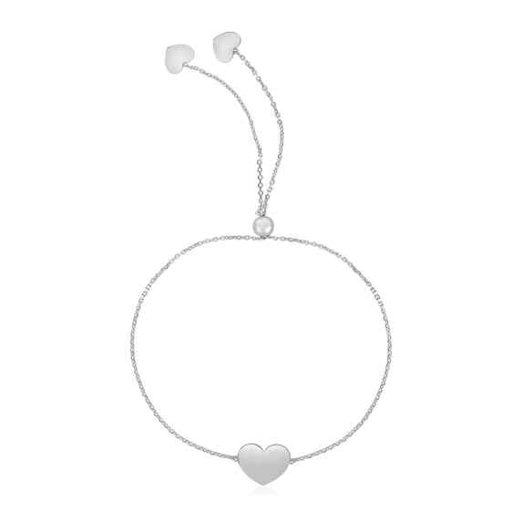 14k White Gold Adjustable Heart Bracelet 9.25 in