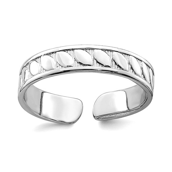 14k White Gold Adjustable Leaf Engraved Design toe ring toe ring for Women - .8 Grams