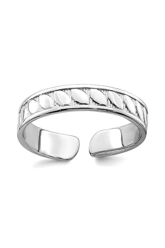 14k White Gold Adjustable Leaf Engraved Design toe ring toe ring for Women - .8 Grams
