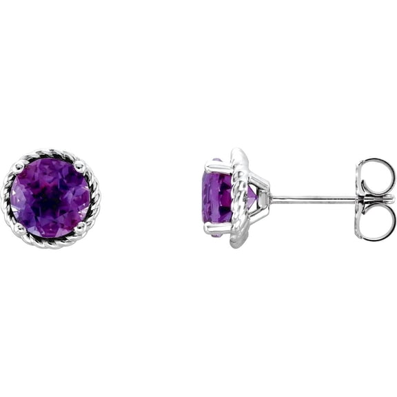 14k White Gold Amethyst 6mm Polished Amethyst Rope Earrings Stud Earring for Women