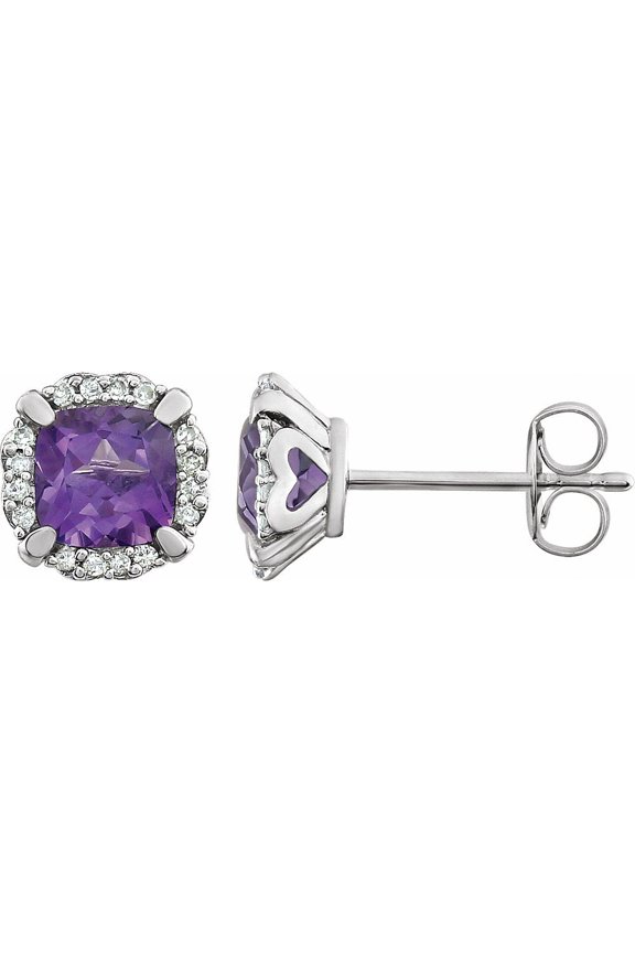 14k White Gold Amethyst and 1/10 cttw Diamond Stud Earrings Fine Jewelry For Women Gifts For Her (H-J, I3)