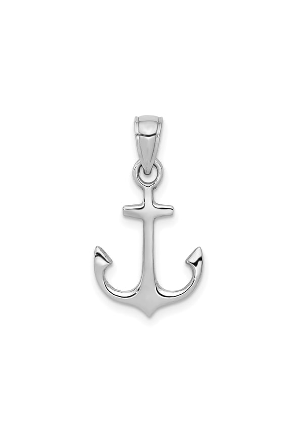 14k White Gold Anchor Pendant for Men and Women, Polished Nautical Symbol of Hope and Strength, Christian Maritime Religious Jewelry, Ocean Inspired Necklace