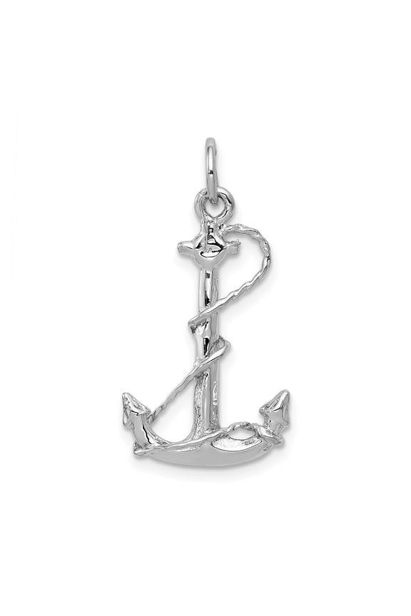 14k White Gold Anchor Pendant with Rope Design, Nautical Unisex Necklace Symbolizing Strength Hope Faith, Maritime Spiritual Christian Jewelry for Men and Women