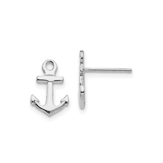 14k White Gold Anchor Stud Earrings for Women, Polished Nautical Design Symbolizing Hope, Strength, Stability, Minimalist Maritime Style Faith Jewelry