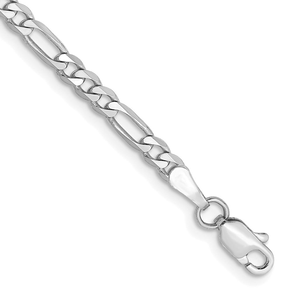 14k White Gold Anklet 9 inch 3 mm Flat Figaro with Lobster Clasp