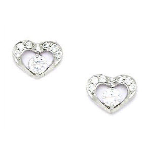 14k White Gold April Clear 3x3mm Cubic Zirconia Heart Screwback Earrings - Measures 7x9mm