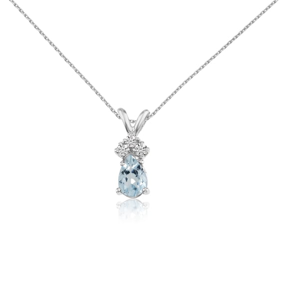14k White Gold Aquamarine Pear Pendant with Diamonds