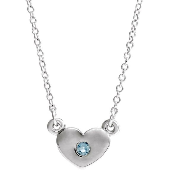 14k White Gold Aquamarine Polished Aquamarine Love Heart Necklace Pendant Necklace for Women