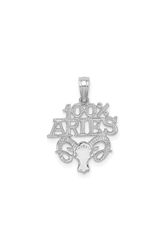14k White Gold Aries Zodiac Pendant with Ram Head Symbol, Unisex Astrology Necklace for Horoscope Lovers, Bold Fire Sign Medallion Charm