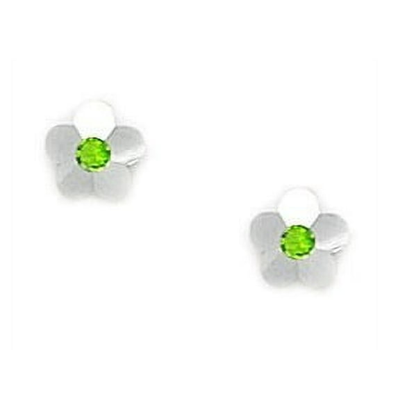 14k White Gold August Green 2x2mm CZ Flower Screw-Back Earrings - Measures 6x6mm