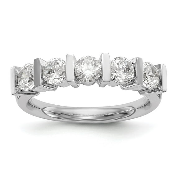 14k White Gold Bar Set Round Diamond Wedding Band 5 Stone Anniversary Ring 0.35 Ct.
