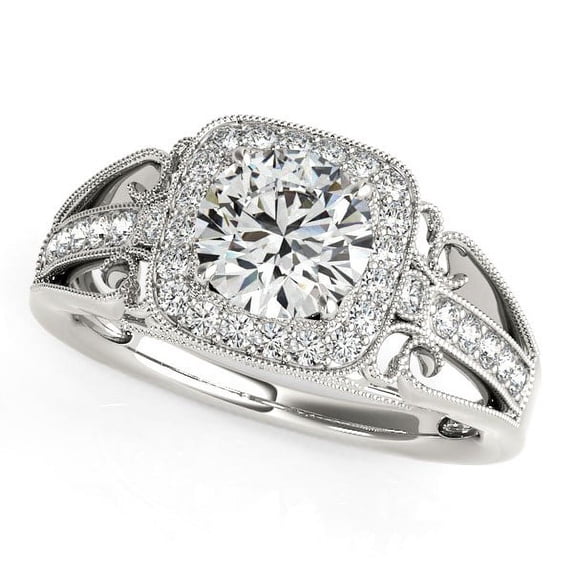 14k White Gold Baroque Shank Cut Diamond Engmt Ring 1 1/4 cttw Size 4