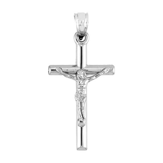 14k White Gold Basic High Polish 3d Crucifix Pendant Necklace Pendant for Women - .8 Grams