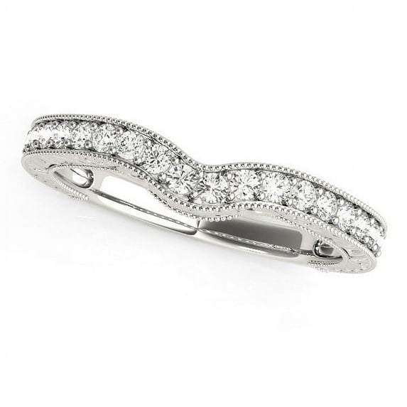 14k White Gold Bead Border Curved Diamond Wedding Band 1/4 cttw SZ 8.5