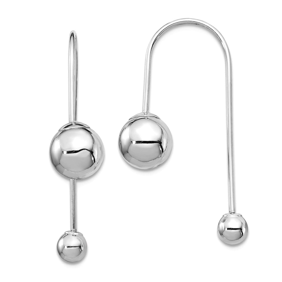 14k White Gold Bead With Screw End Threader Earrings 29.7mm long Stud Earring for Women - .5 Grams