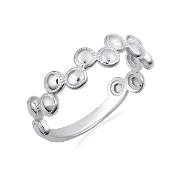 14k White Gold Beaded Circle Bubble Band Ring (Size 4.5)