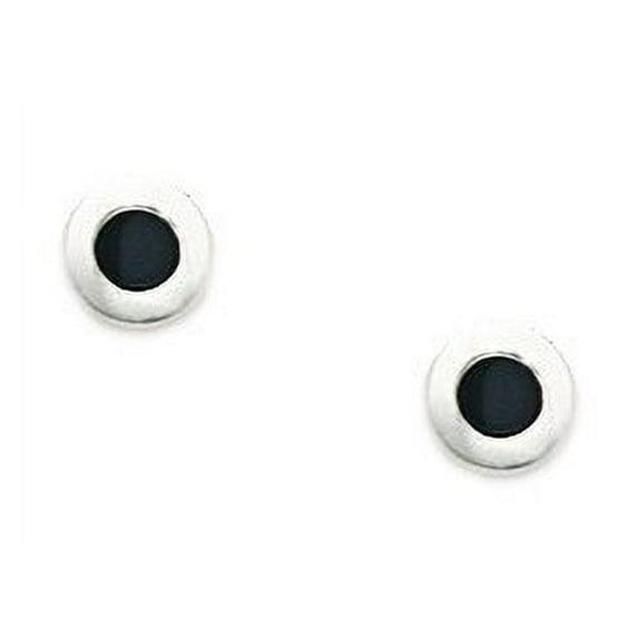 14k White Gold Black Round Cubic Zirconia Screw-Back Earrings - Measures 5x5mm