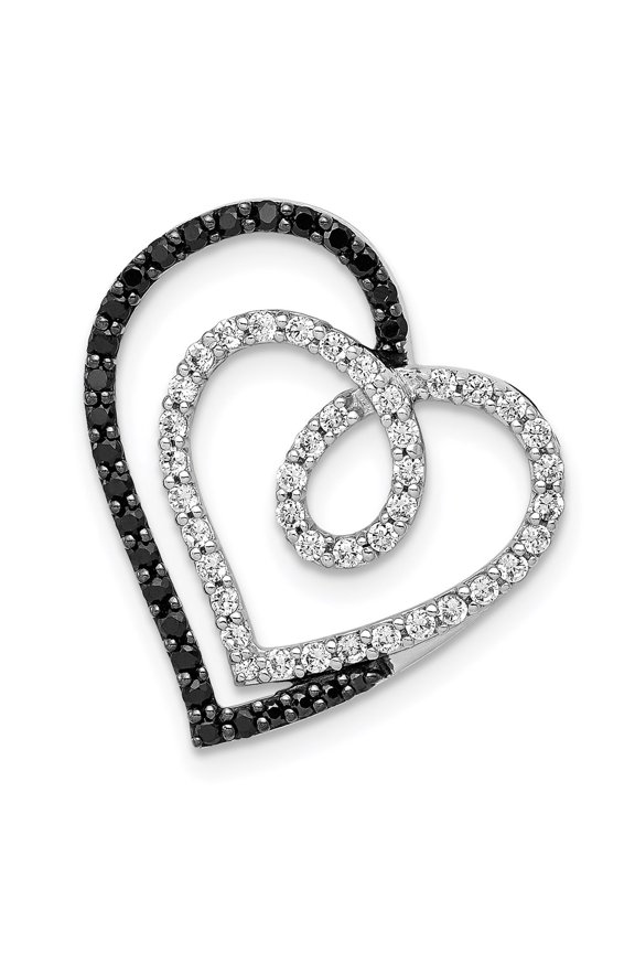 14k White Gold Black and Diamond Entwined Heart Chain Slide