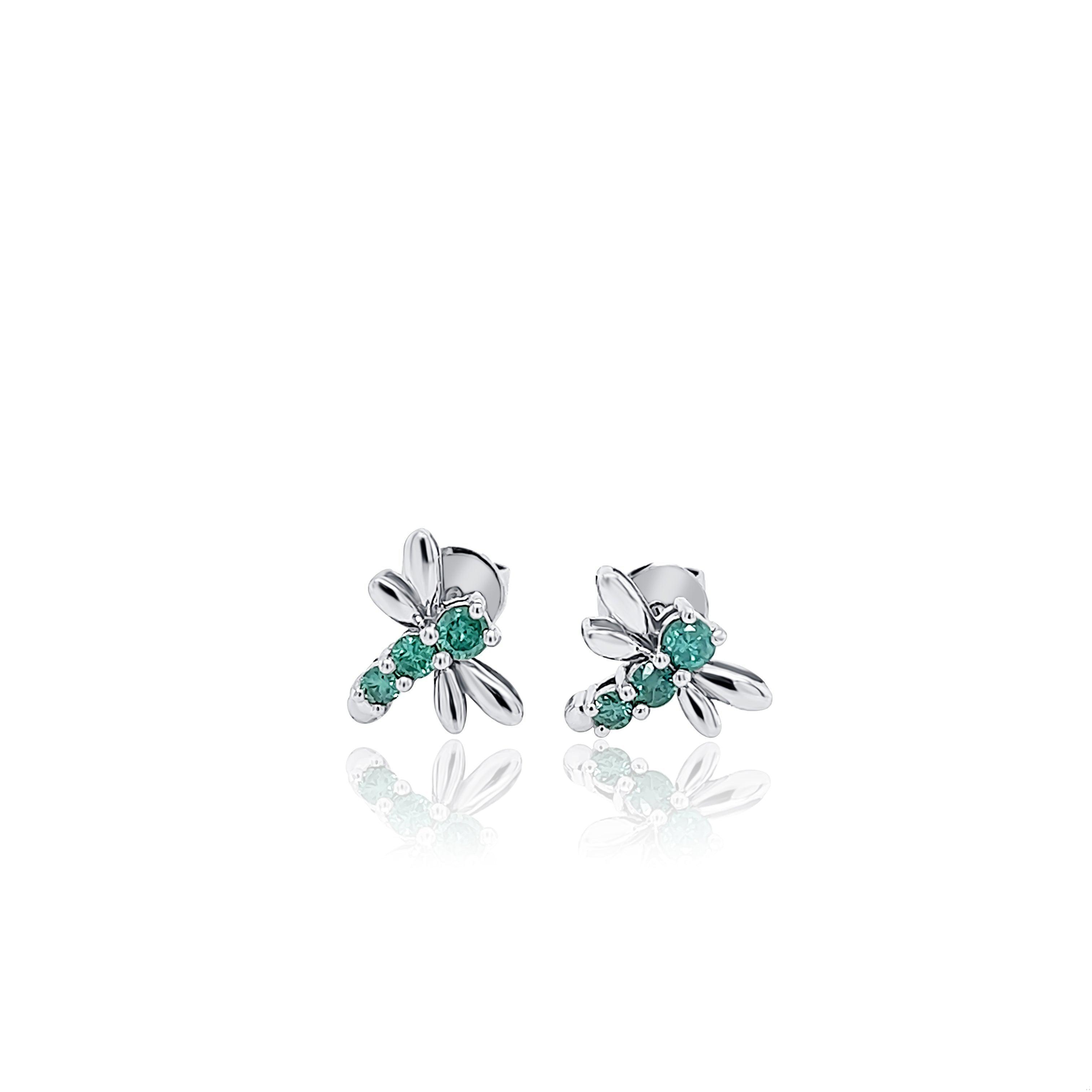 14k White Gold Blue Diamond Dragonfly Stud Earrings