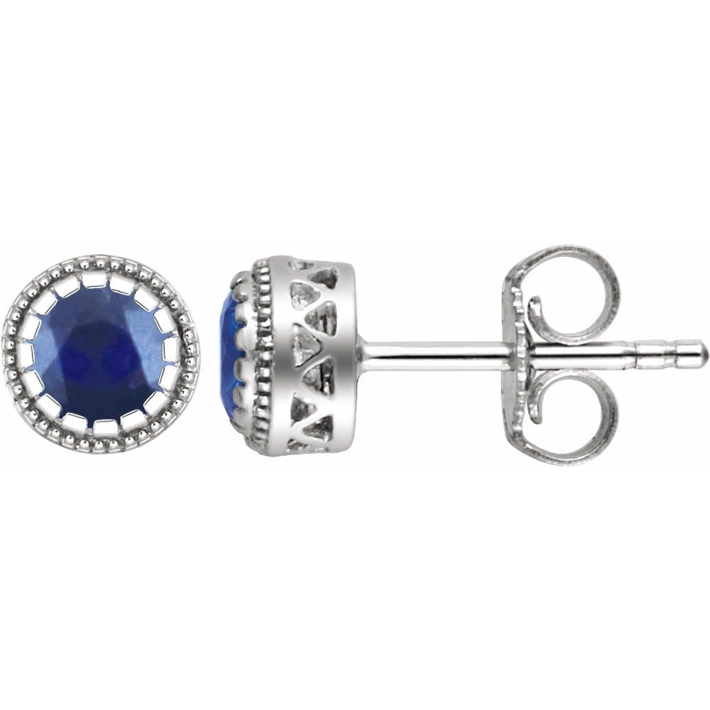 RYAN JONATHAN FINE JEWELRY 14k White Gold Blue Sapphire "September" Birthstone Stud Earrings Fine Jewelry For Women Gifts For Her