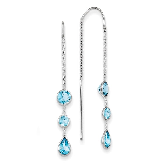 14k White Gold Blue Topaz Dangle U Wire Earrings