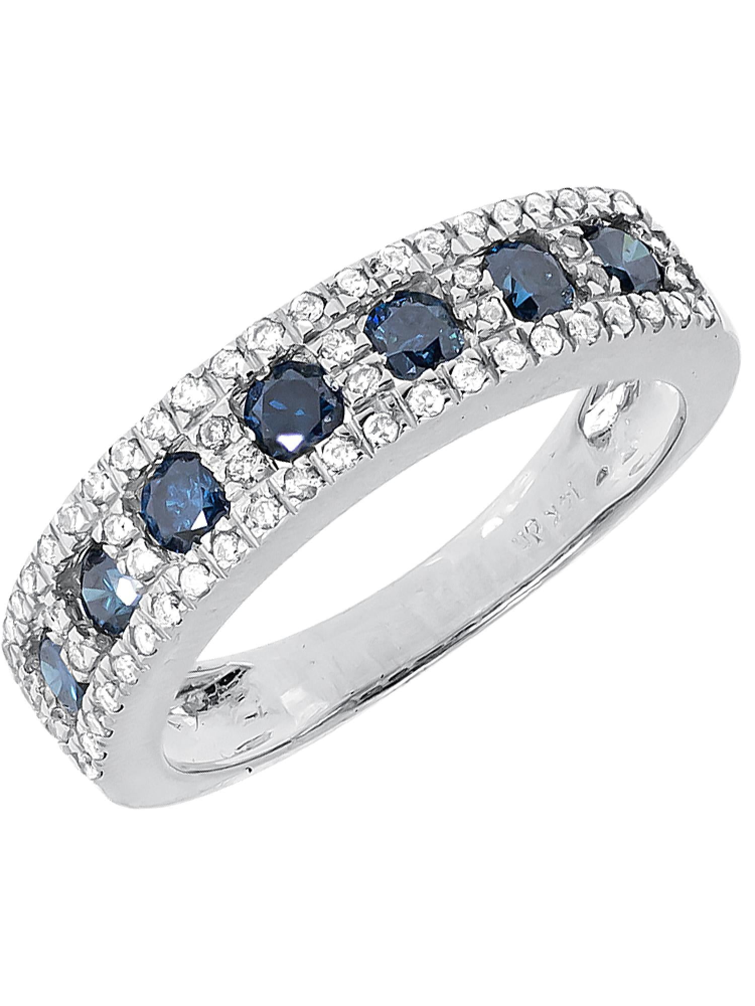 14k White Gold Blue White Diamond 5mm Fashion Band Ring (0.95 ct